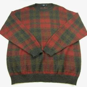 Johnnie Walker Sweater Red Gray Plaid Crew Neck XL